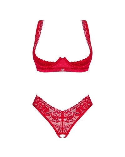 Obsessive Lacelove cupless 2-pcs set - комплект сексуального кружевного белья, XL/XXL (красный)